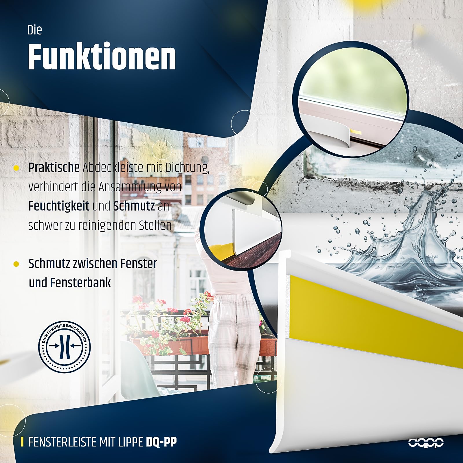 DQ-PP WINKELLEISTE – 15m Länge – 15x15mm – 1,5mm Stärke – Weiss – Fensterleisten Knickwinkel Eckleiste Abschlussleisten selbstklebend