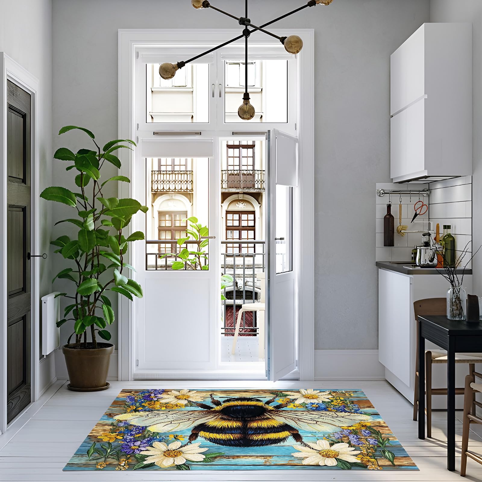 Tapis salon lavable vintage à motif fleurs pour chambre et intérieur