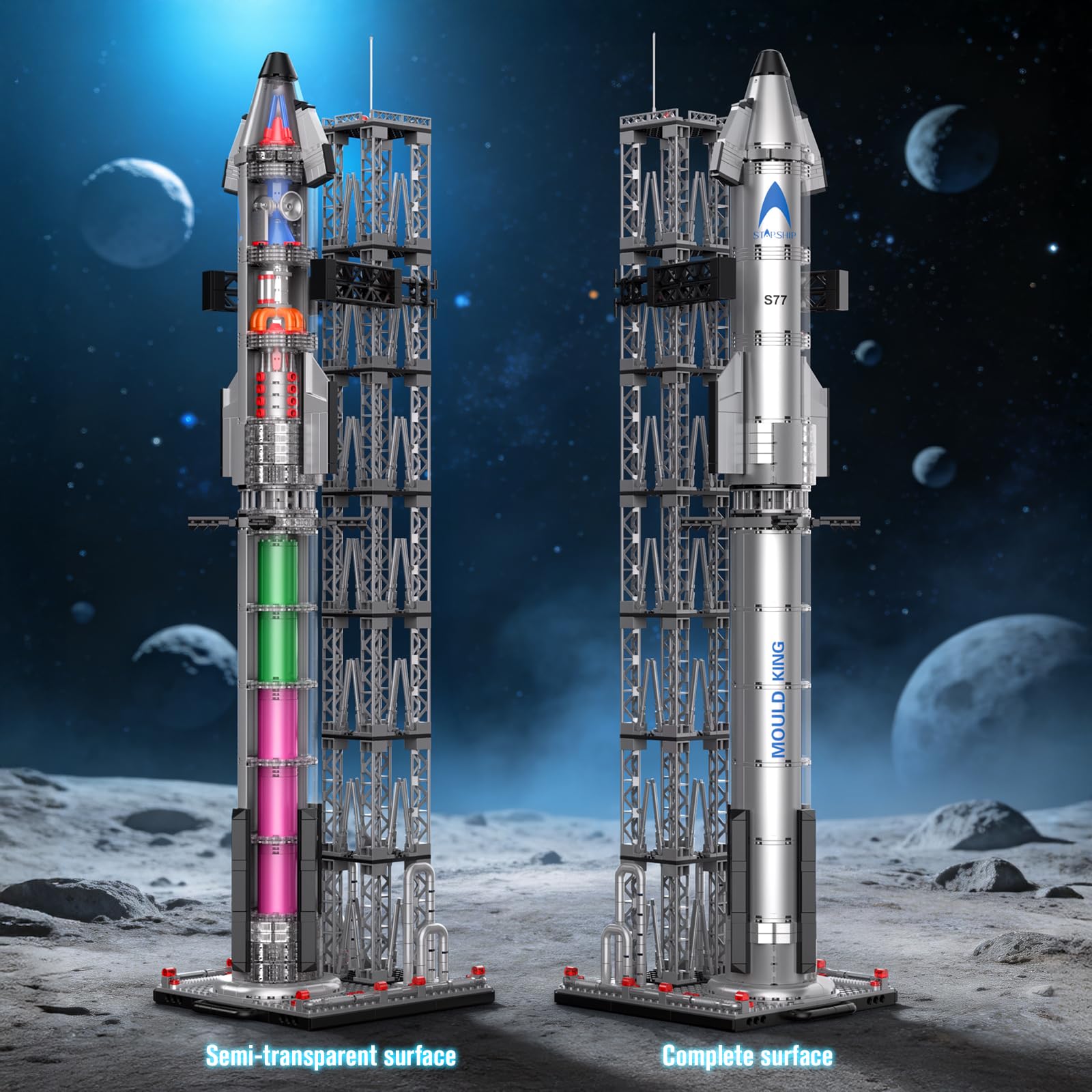 Mould King 21077 - Juego de bloques de construcción de cohetes espaciales, más de 1231 piezas, modelo de transbordador espacial semitransparente, cohetes coleccionables de exploración para adultos de