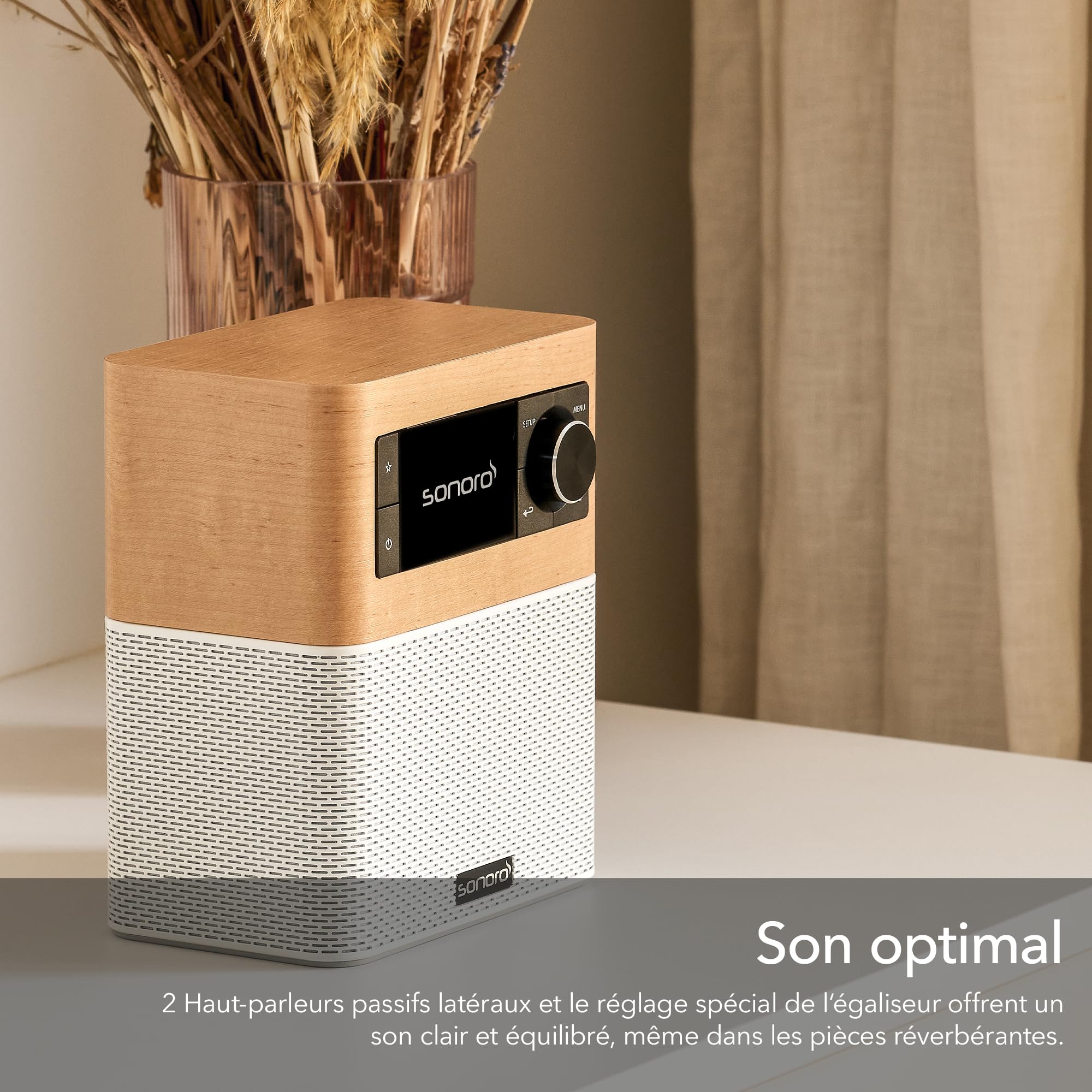 sonoro Stream Radio Internet avec Bluetooth (FM, Wi-FI, Spotify, Deezer, résistante aux éclaboussures) érable/Blanc