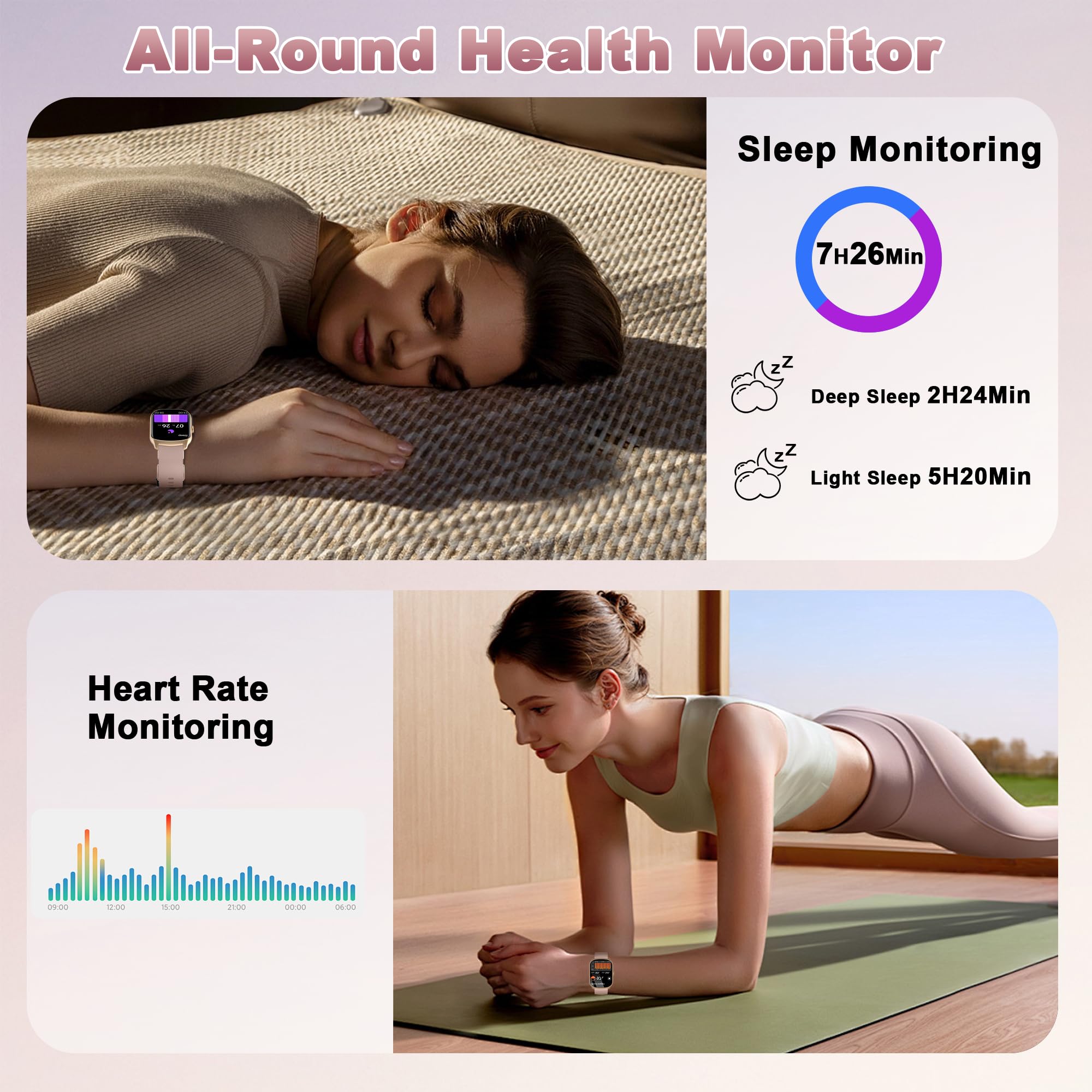 STECEi Smartwatch Uomo Donna, Schermo Curvo HD da 1,95'' Orologio Smartwatch con Effettua/Risposta Chiamate, 110+Sportive Smart Watch con Contapassi/Sonno/Cardiofrequenzimetro, Impermeabile IP68, Rosa