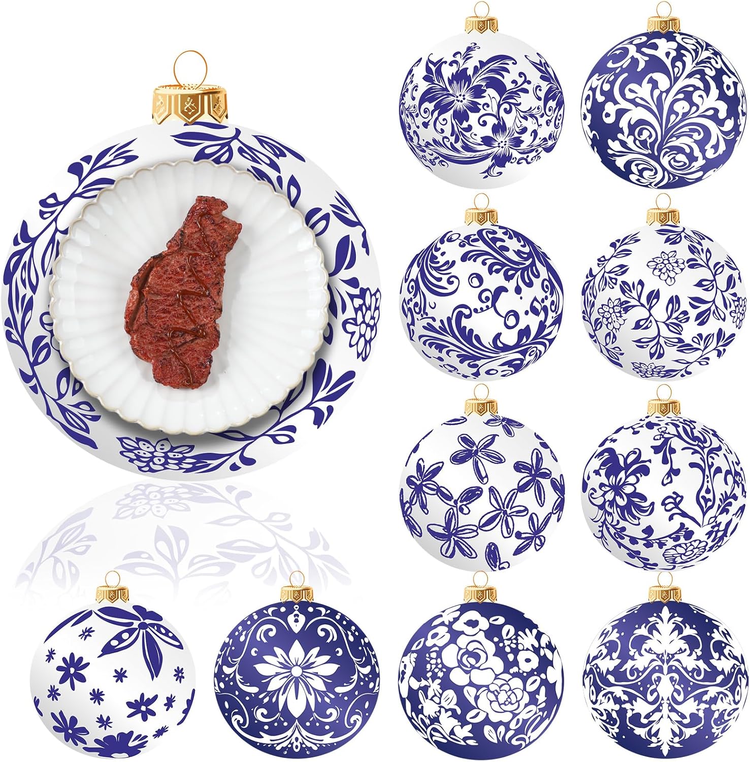 Tinlade 100 Pcs 13 Inch Blue Floral Christmas Paper