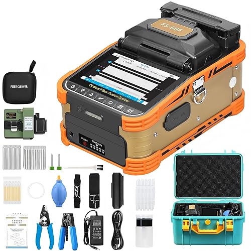 Fiber Optic Fusion Splicer FS-60F Six Motor Core Alignment Fusion Splicer 5" Touch Screen Fully Automatic FTTH Fiber Optic Welding 8s Fast Splicing 18s Auto Heating