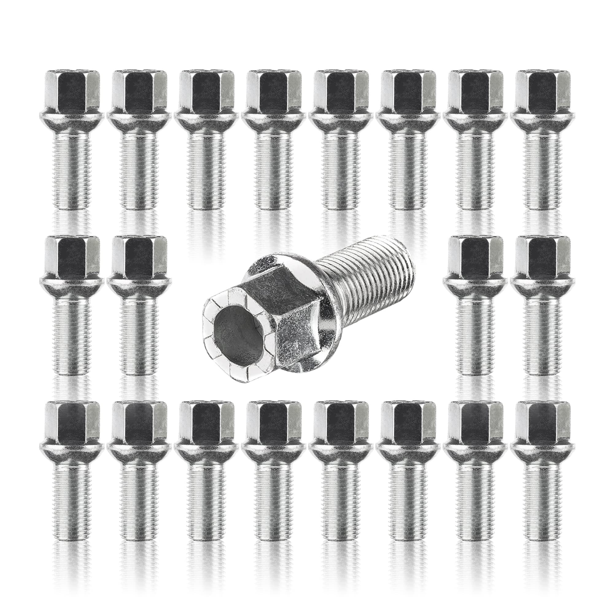 BIMECC Alloy Wheel Bolts - M14x1.5 - Silver - R13 Radius - Compatible with original Audi | SEAT| Skoda | VW wheels