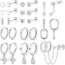 MILACOLATO 13 Pairs Silver Earrings Set for Women - 14K Gold Plated Cartilage Studs Huggie Hoop Earring Stacks for Multiple Piercing Hypoallergenic Surgical Stainless Steel Flat Back Earrings for Sensitive Ears
