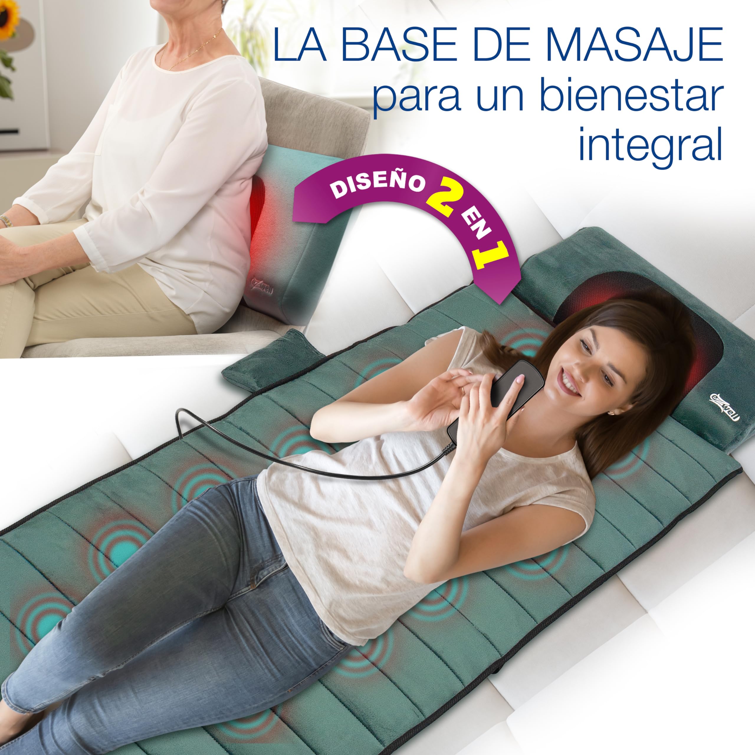GALERIA DEL COLECCIONISTA Sistema de Masaje Triple SPA: Colchón de Masaje Cuerpo Completo Shiatsu Vibración Termoterapia Viscoelástica Almohada Ergonómica Desmontable Plegable