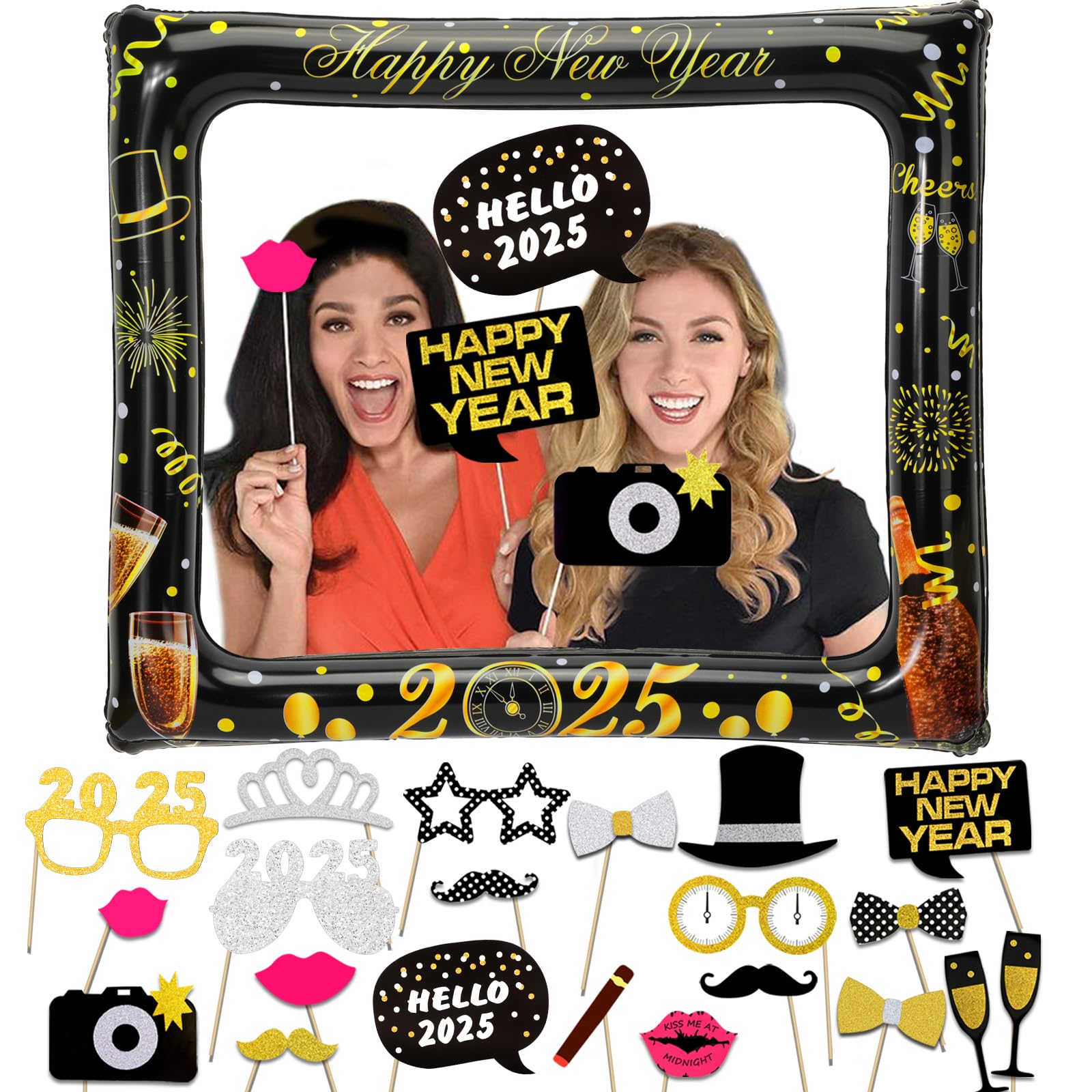 Kit Déco Nouvel An 2026 Complet – Guirlande, Ballons, Cadre Photo Gonflable Et Accessoires Photo Pour Une Fête Inoubliable ! - 2