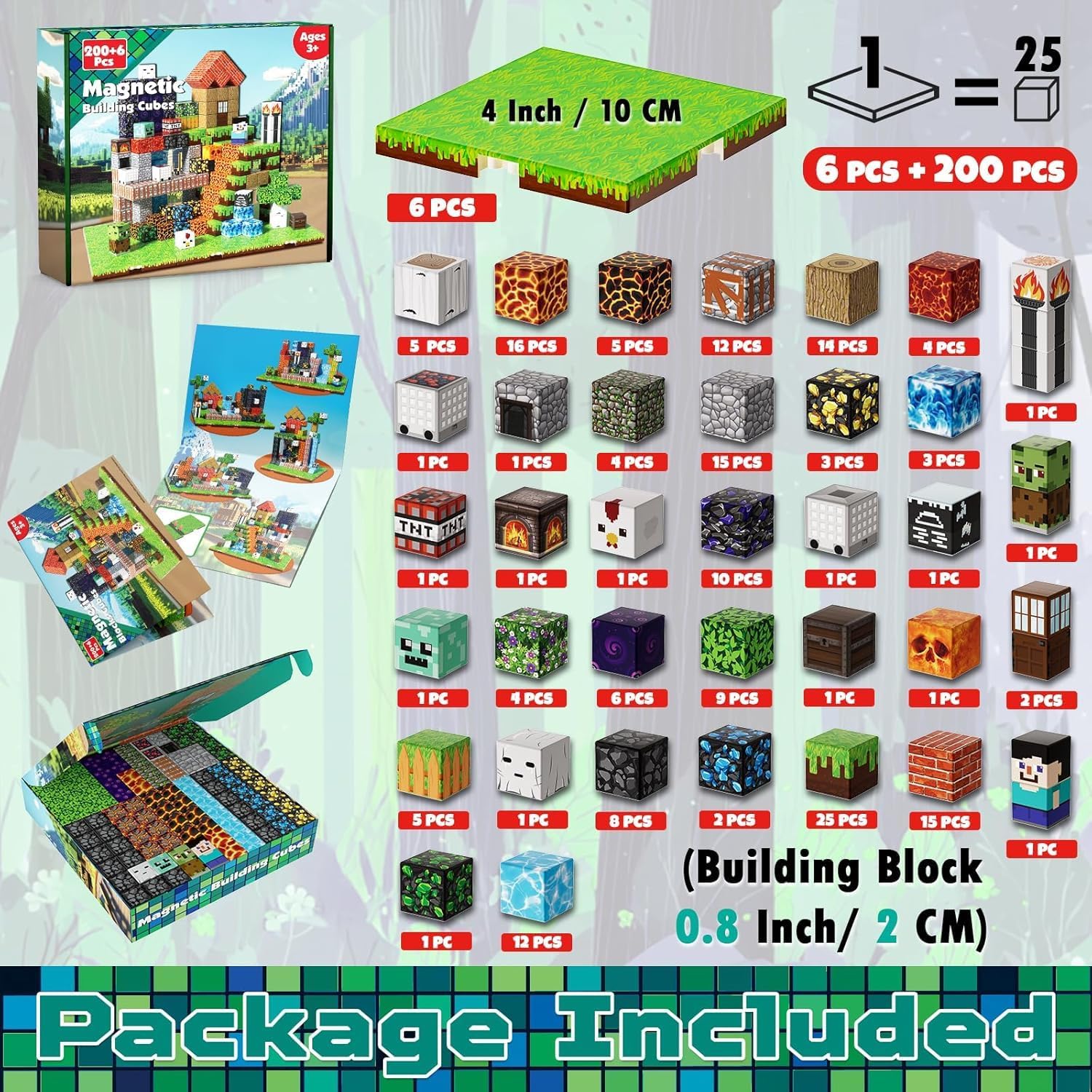 ToyUnited Magnetische Bausteine Kinder- 200 PCS Magnetische Blöcke Set mit Grasplatten & Schienen,Montessori Spielzeug Magnetbausteine Bauklötze für Jungen Mädchen,Kreatives Lernspielzeug Geschenk