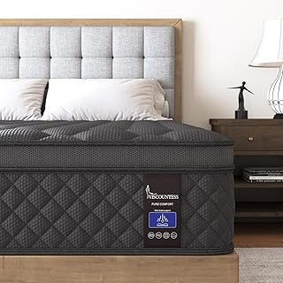 VISCOUNTESS Queen Hybrid Mattress 34cm Euro Top Medium Firm for Back & Lumbar Support, 100 Night Trial, Individual Pocket ...