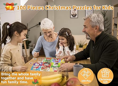 Miniatura 6 de Rompecabezas de Navidad de 100 piezas para niños, gatos de Navidad, rompecabezas multicolor para niños de 4 a 8 años, 3 a 5 y 8 a 10 años, juguetes