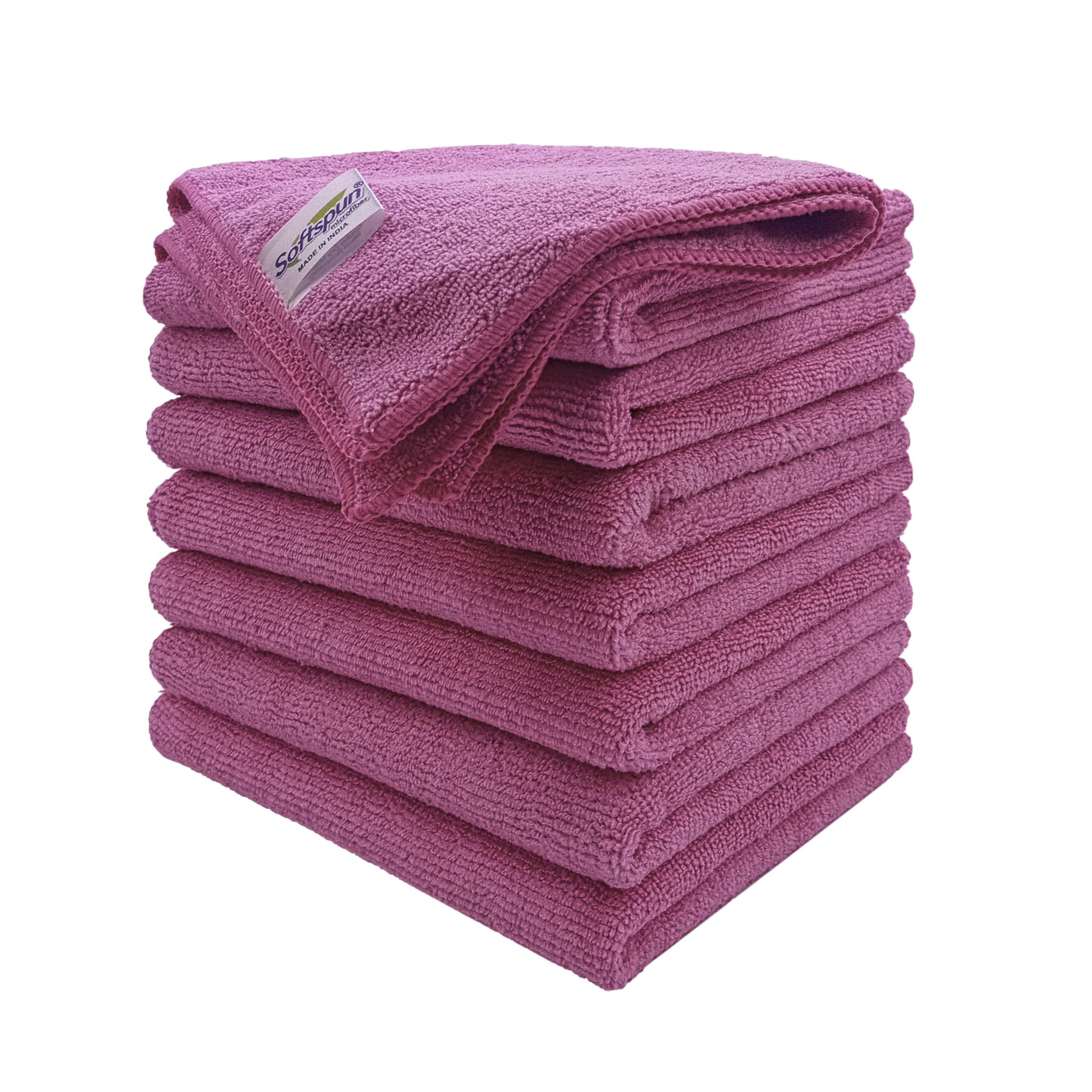 SOFTSPUN Microfiber Basic Cleaning Cloths 8 pcs 30x40cms 280 GSM Pink! Highly Absorbent Lint and Streak Free Multi Purpose Wash Cloth for Bike & Car Stainless Steel Silverware.
