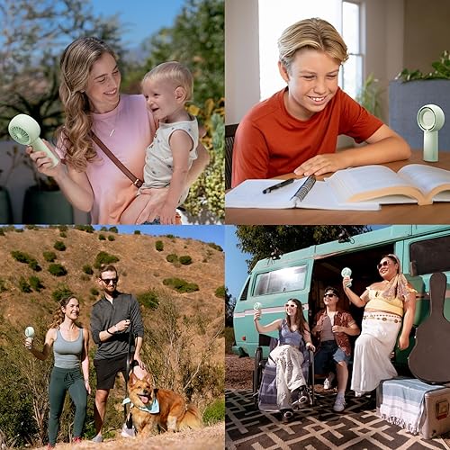 Vista 6 de JISULIFE Portable Handheld Turbo Fan [16H Max Cooling Time], 4000mAh USB Rechargeable Personal Battery Operated Lash Small Pocket Fan with 5 Speeds