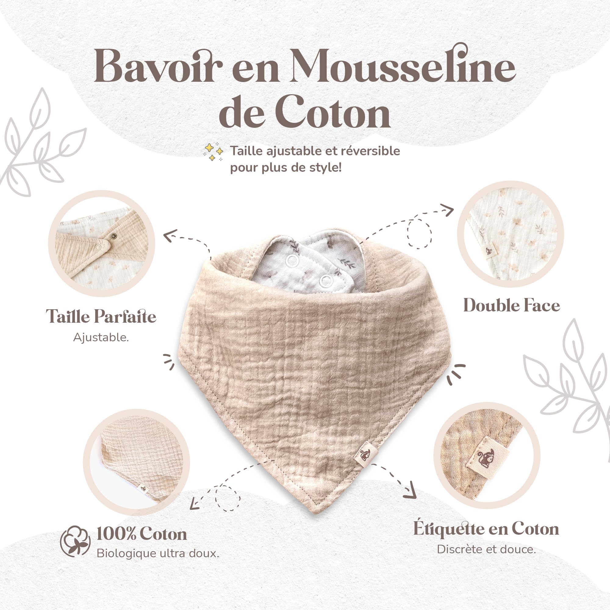 Mikito Coffret Cadeau Naissance Bébé Doudou Lapin, Bavoir Bandana, Mordedor Bois 100% Coton Bio Certifié Oeko-TEX et GOTS
