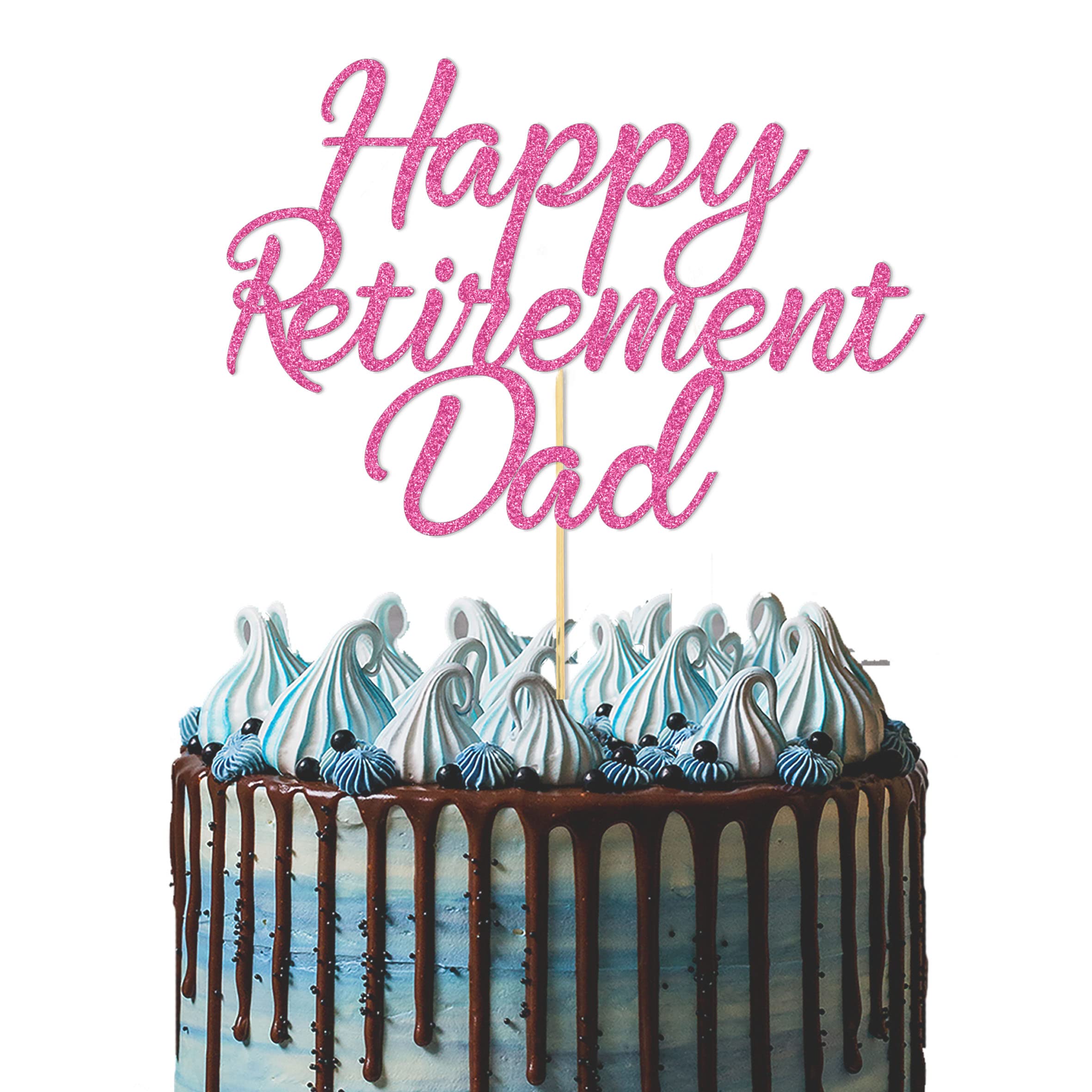 GuteGifts Personalised Cake Topper for Retirement Mum Dad | Custom Cake Decoration with Any Name | Multicolour Glitter Party Decoration Hand Finished in UK (Hot Pink)