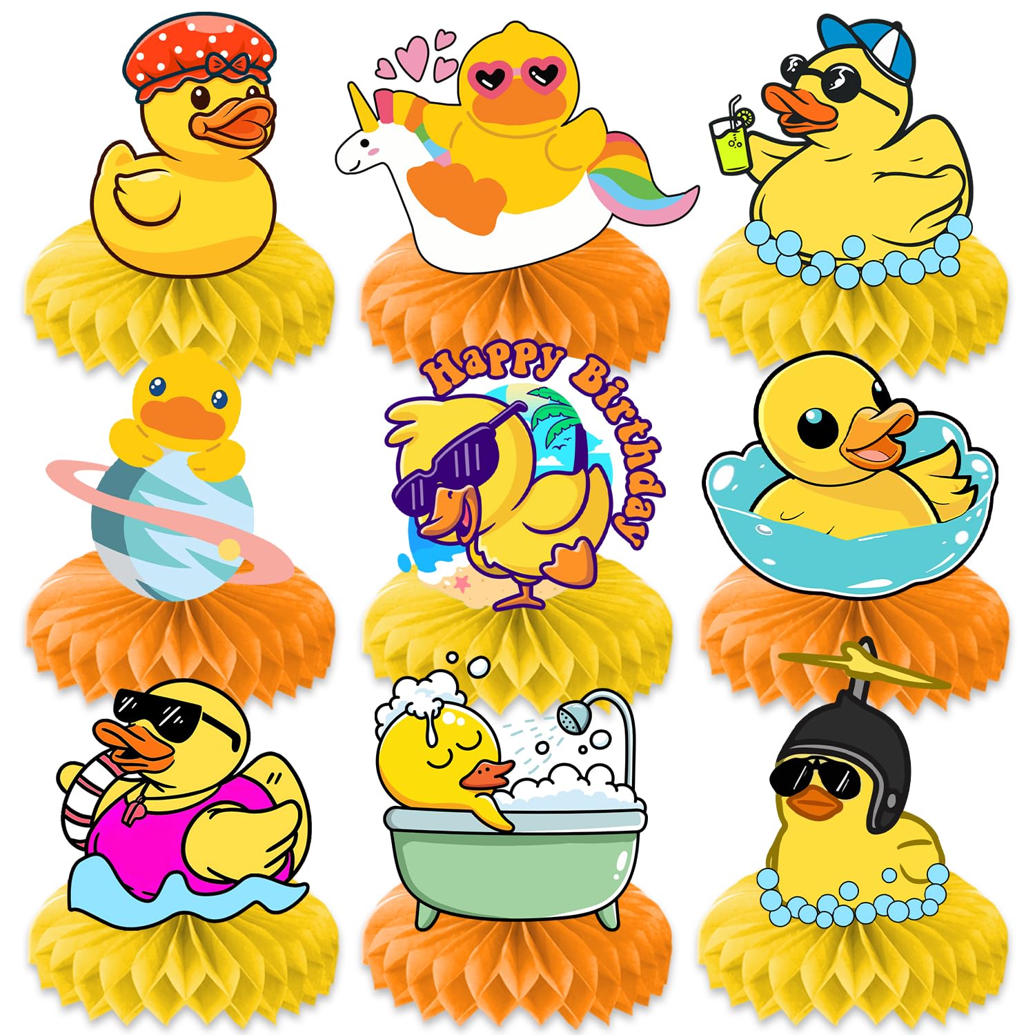 9PCS Rubber Duck Honeycomb Centerpieces Themed Birthday Party Decorations Yellow Duck Animals Centerpiece Table Decoration Party Favors Decor Supplies