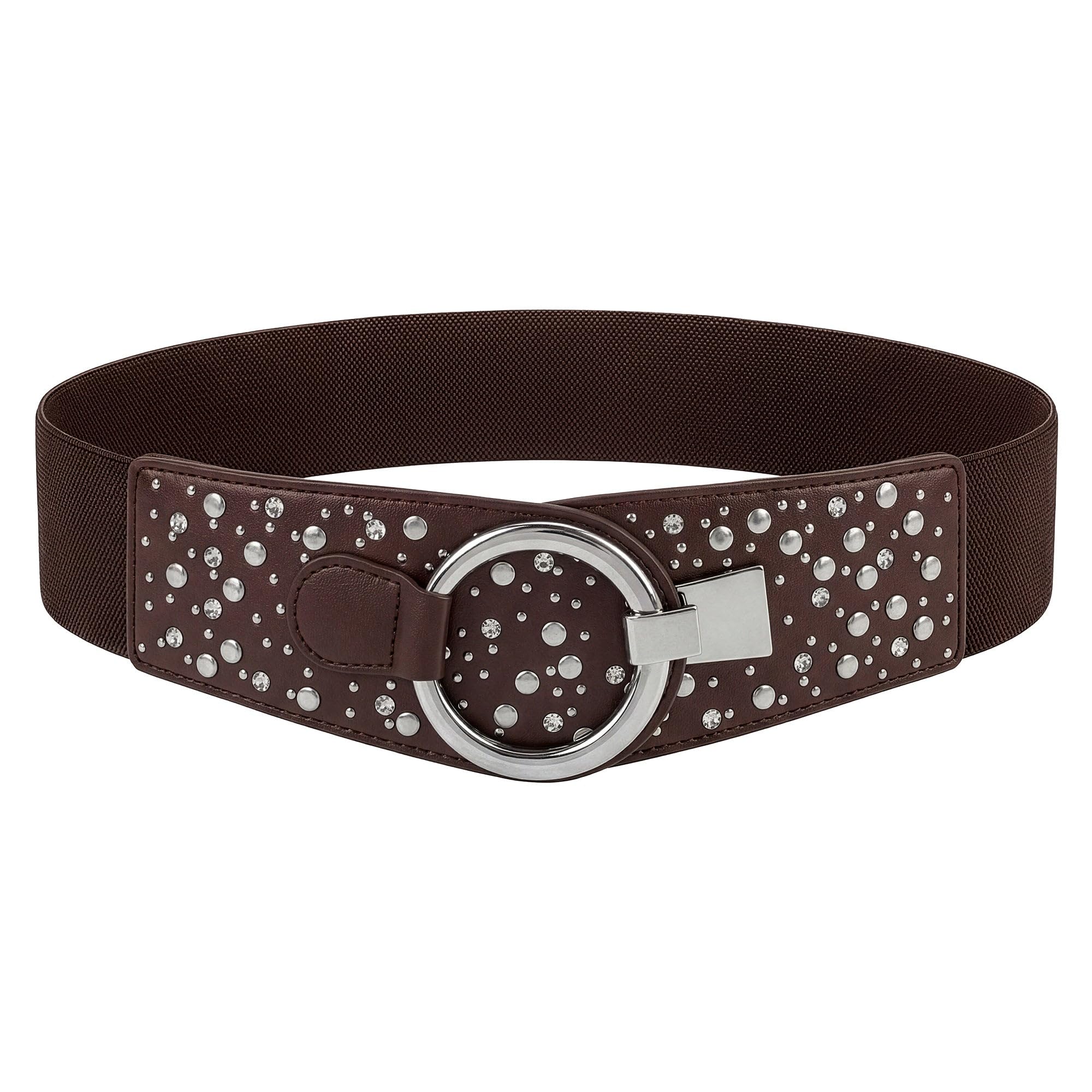 BlackButterfly Wide Elastic Stretch Retro Metal Interlock Buckle Belt (Dark Brown, XXL)