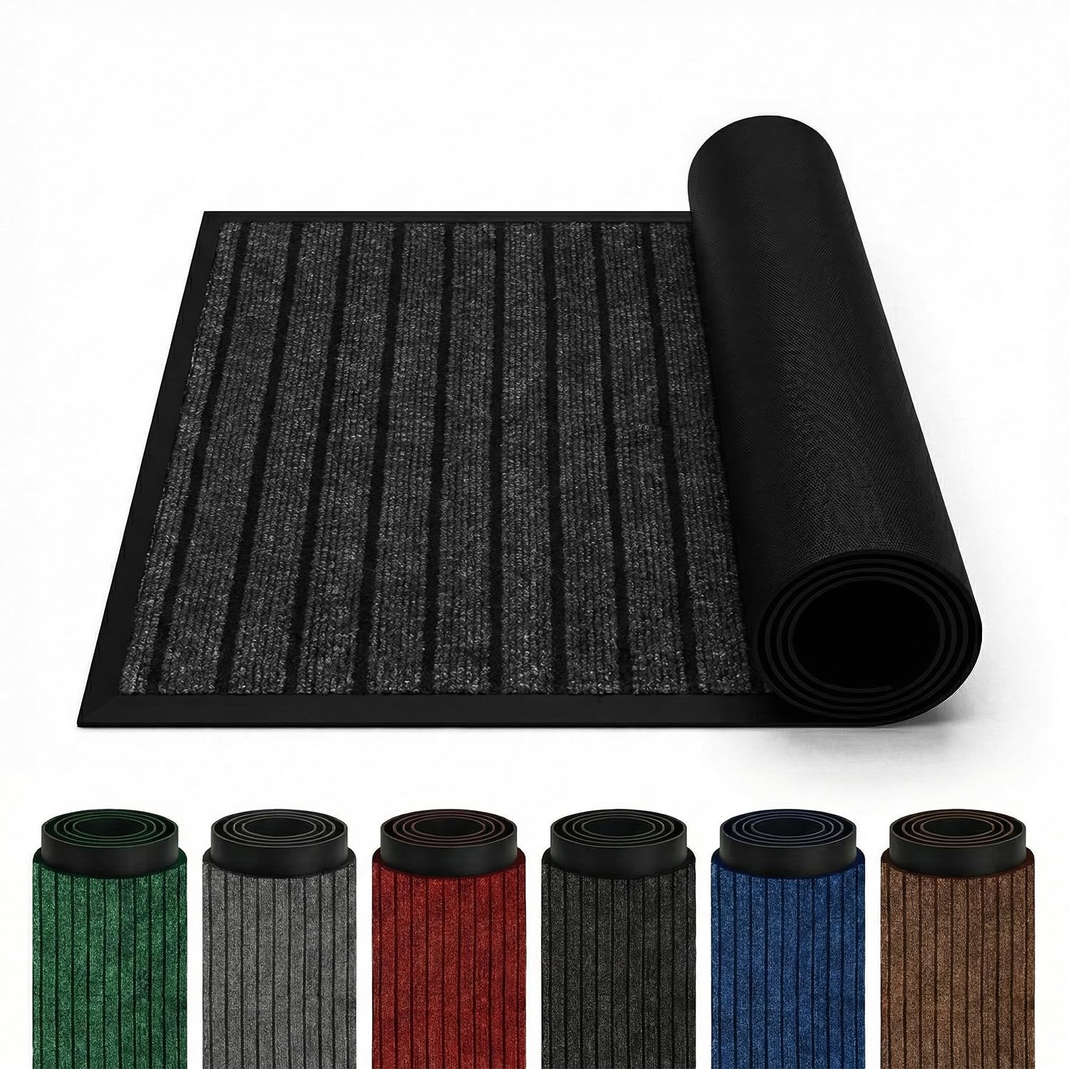 Rugs Inn Rubber Door Mat Outdoor - Heavy Duty Floor Matts for Front Door Waterproof and Washable Anti Slip Strong PVC Backing Mats for Kitchen, Entrance (Black, 45 x 75 cm)