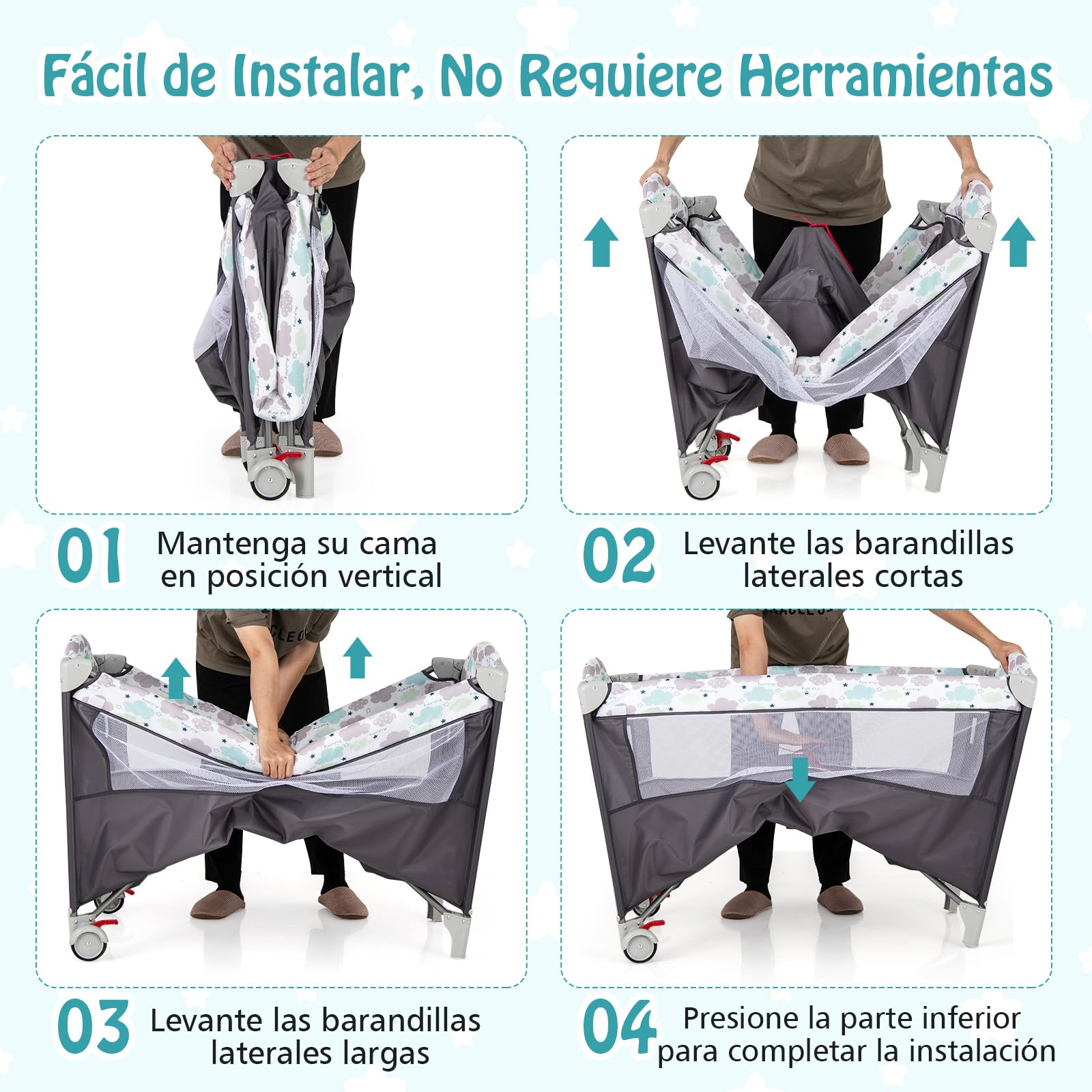 RELAX4LIFE 5 en 1 Cuna Infantil Bebe con 2 Ruedas Bloqueables, Cambiador, Correa Fijación, Caja de Música y 3 Juguetes Colgantes, Cuna con Colchón y Bolsa de Transporte para Bebés 0-36 Meses (Gris)