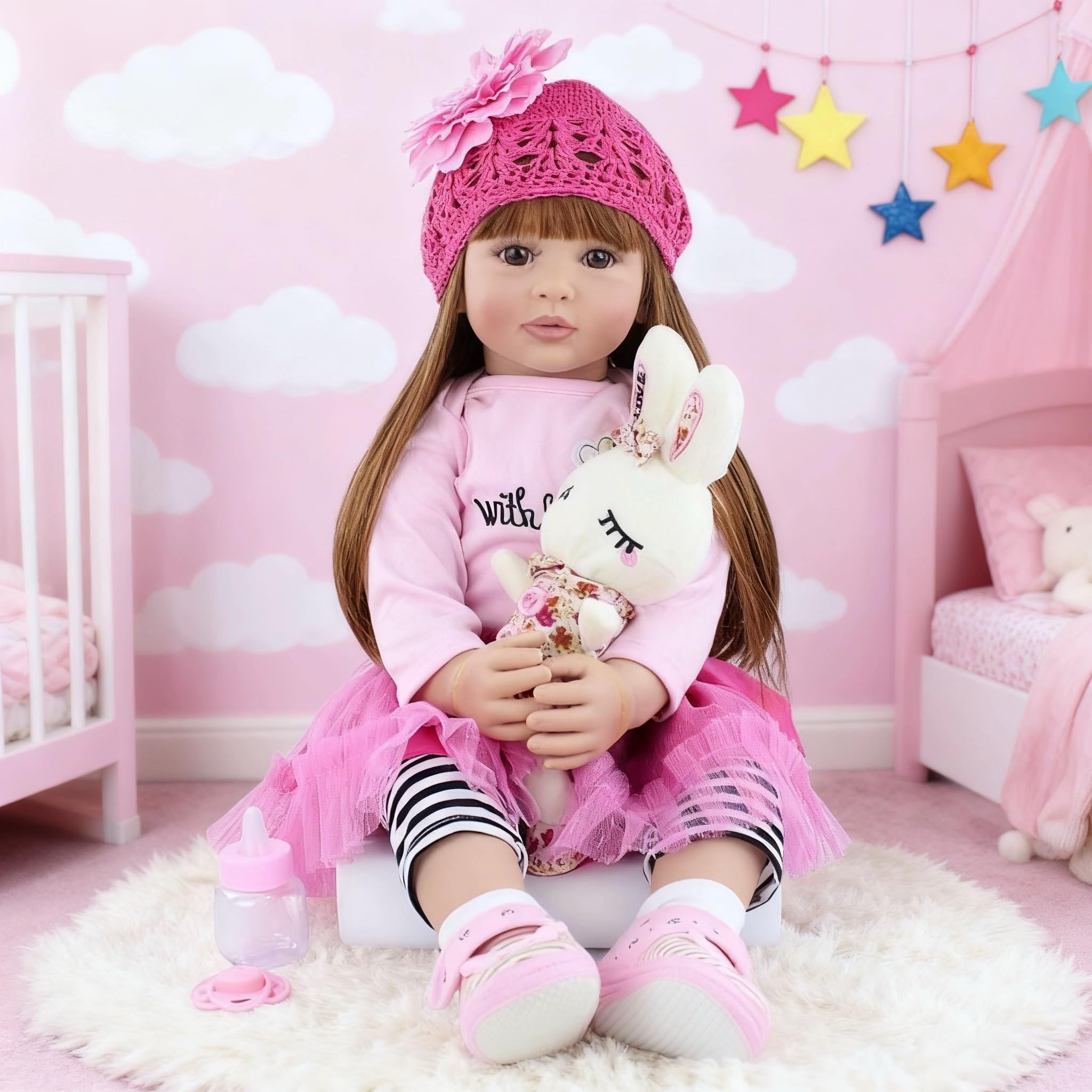 Bambole Reborn - 60cm Bambola Reborns Morbido Silicone Vinile 22 Pollici Reborn Femmina Originale Ragazzi E Ragazze Regalo Giocattolo Baby Doll Natale Regalo Per Bambini Dai 3 Anni