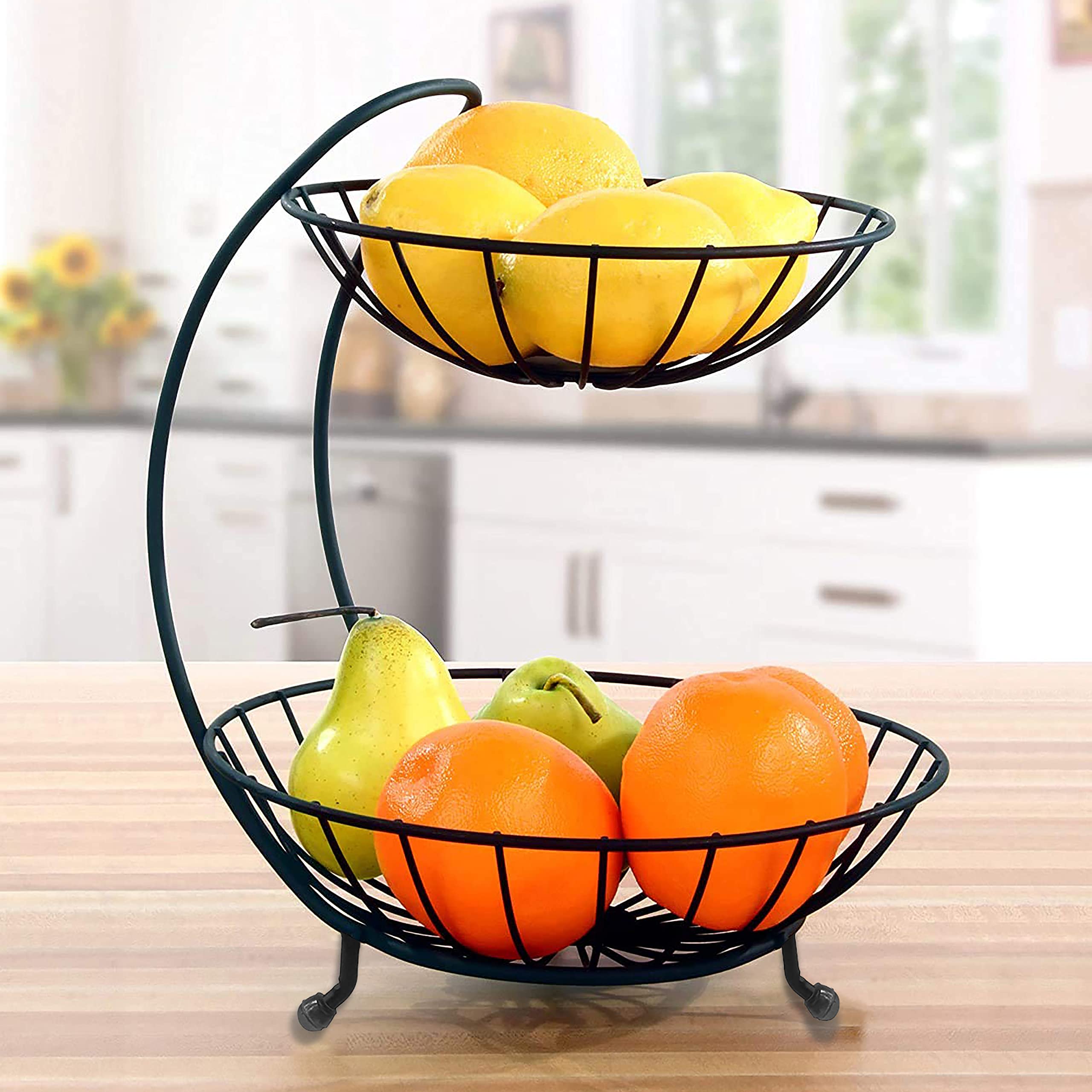 Plantex Heavy Steel 2-Tier Fruit & Vegetable Basket For Dining Table/Kitchen - Countertop (Black), 9 liter (B09XV7FM6H) Amazon Price History, Amazon Price Tracker