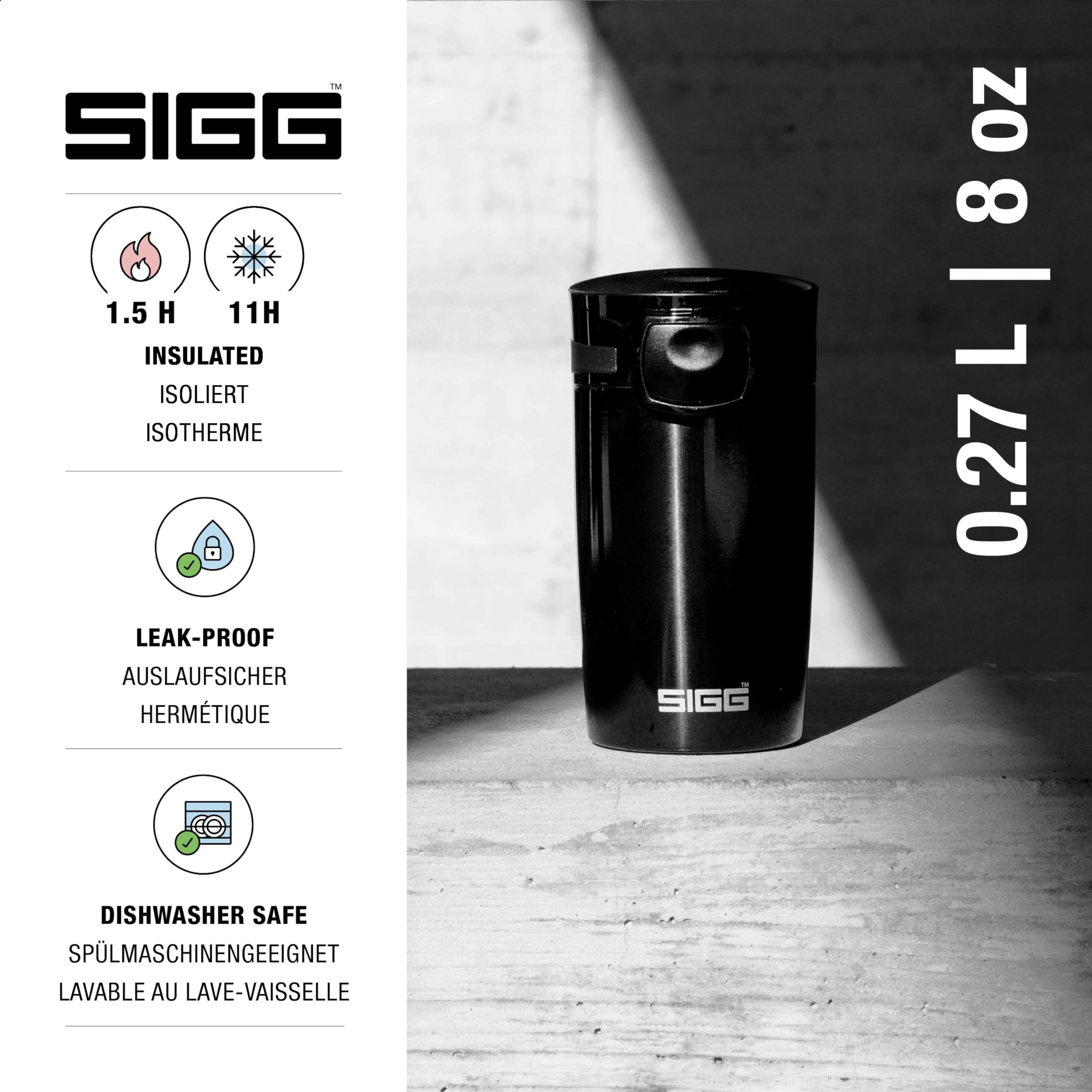 Sigg Taza térmica Miracle (0,27 l/0,47 L), sin sustancias nocivas y aislada, taza de café para llevar de acero inoxidable