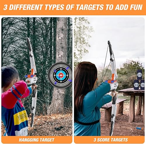 Miniatura 7 de HYES Arco y flecha para niños, juego de tiro con arco con luz LED con 12 flechas de ventosa, 1 objetivo para colgar, 3 objetivos de puntuación y 1