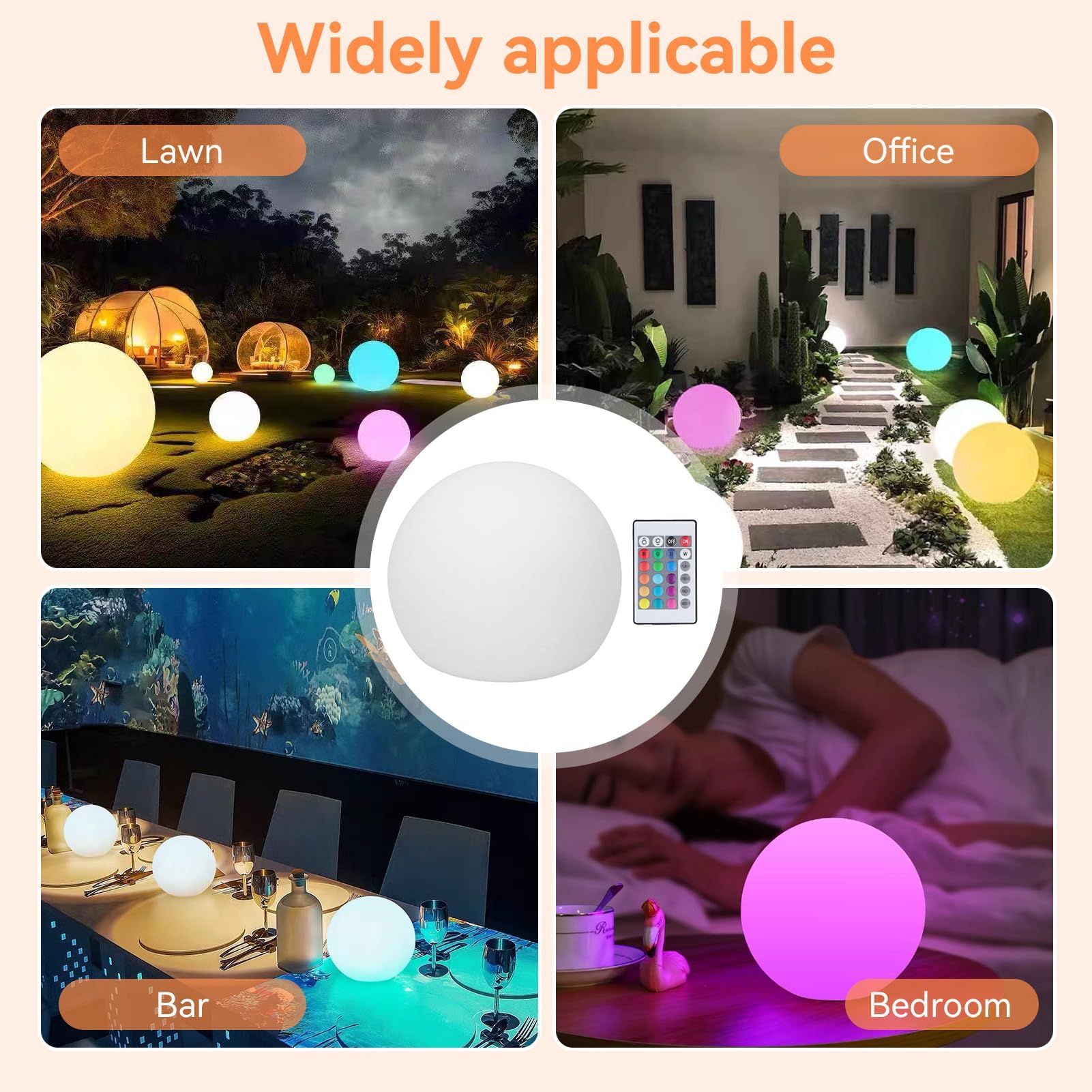 Boule lumineuse LED, lampe boule, lampe globe RGBW Lampe LED Globe Light Moon Light Lampe à piles avec télécommande 24 touches 16 couleurs à intensité variable 4 modes