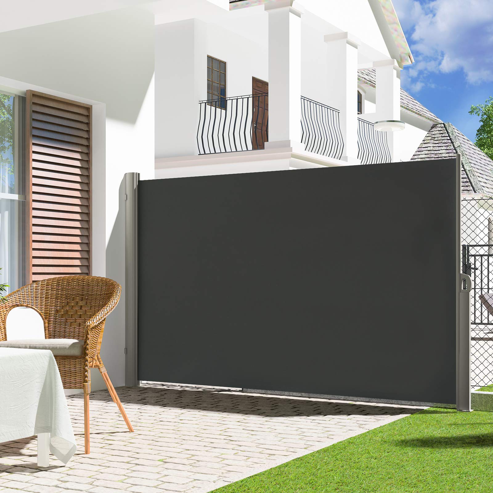 LARMNEE 160 x 450 cm (H x L) Store latéral, Brise-Vue Rétractable pour Jardin, Balcon, Terrasse, Auvent Latéral, Pare-Soleil, Gris foncé EGY1645BP02