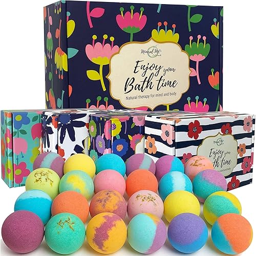 Bath Bombs for Women Gift Set - 24 Natural & Organic Bath Bombs with Essential Oils & Moisturizing Shea Butter, Spa Selfcare Gift, Stocking Stuffers, Christmas Gifts for Her, Women, Kids, Teen Girls - Bath Bombs