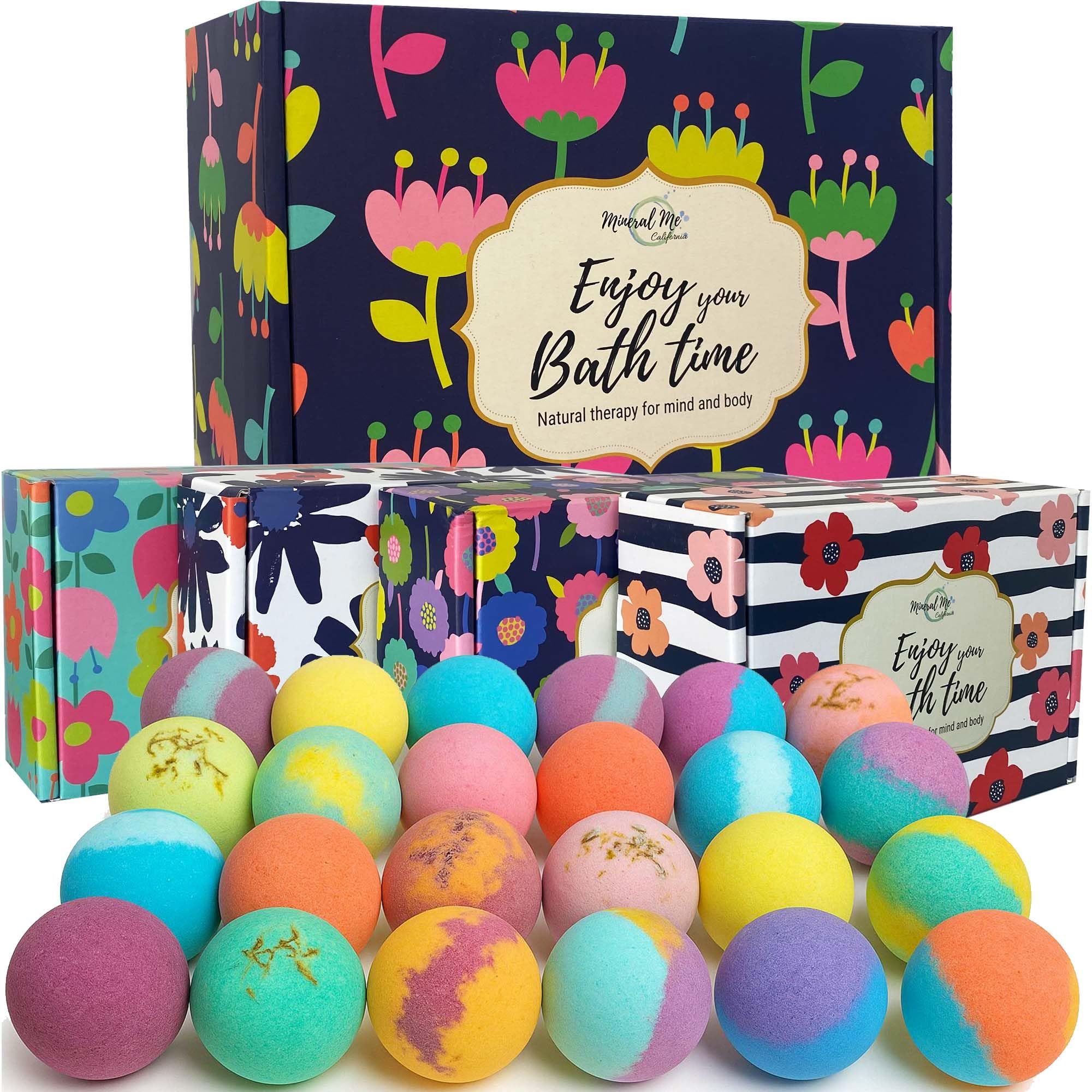 Bath Bombs Gift Set- 24 Aromatherapy BathBombs made w/Organic Essential oils- Spa Fizzies w/Moisturising Shea Butter and Bath Salts for Relaxation and Stress Relief- Gift for women and Kids
