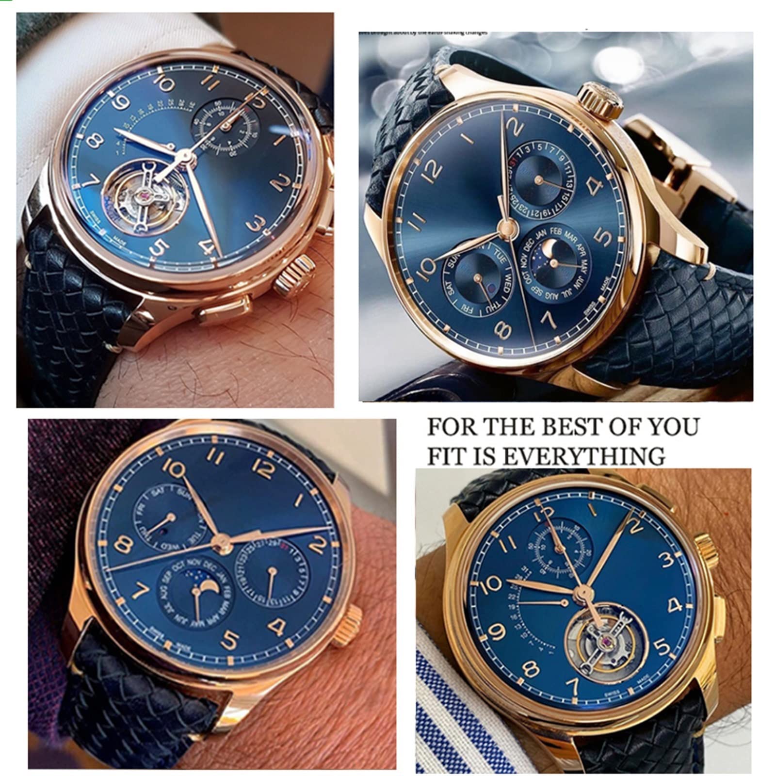 Tkany pasek do zegarka ze skóry bydlęcej do IWC IW344205 Portugalski chronograf pilot Portofino składana klamra pasek 22 mm 20 mm paski do zegarka niebiesko-czarny