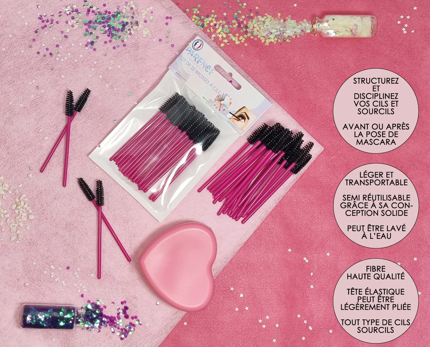 PARENCE - 20 PCS Brosses à Cils semi-réutilisable et lavable en fibre douce premium siliconé