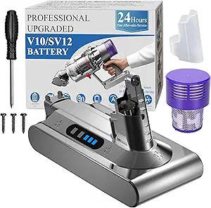 Professional 8500mAh 25.2V V10 Replacement Battery Compatible with Dyson SV12 V10 Cyclone Animal Absolute Fluffy Allergy Motorhead Cordless Handheld/Stick Vacuum Cleaner 1 Filter Included
