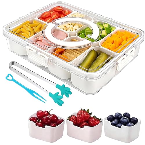Snackle Box with 8 Compartments,Portable Snack Organizer with Mini Tongs