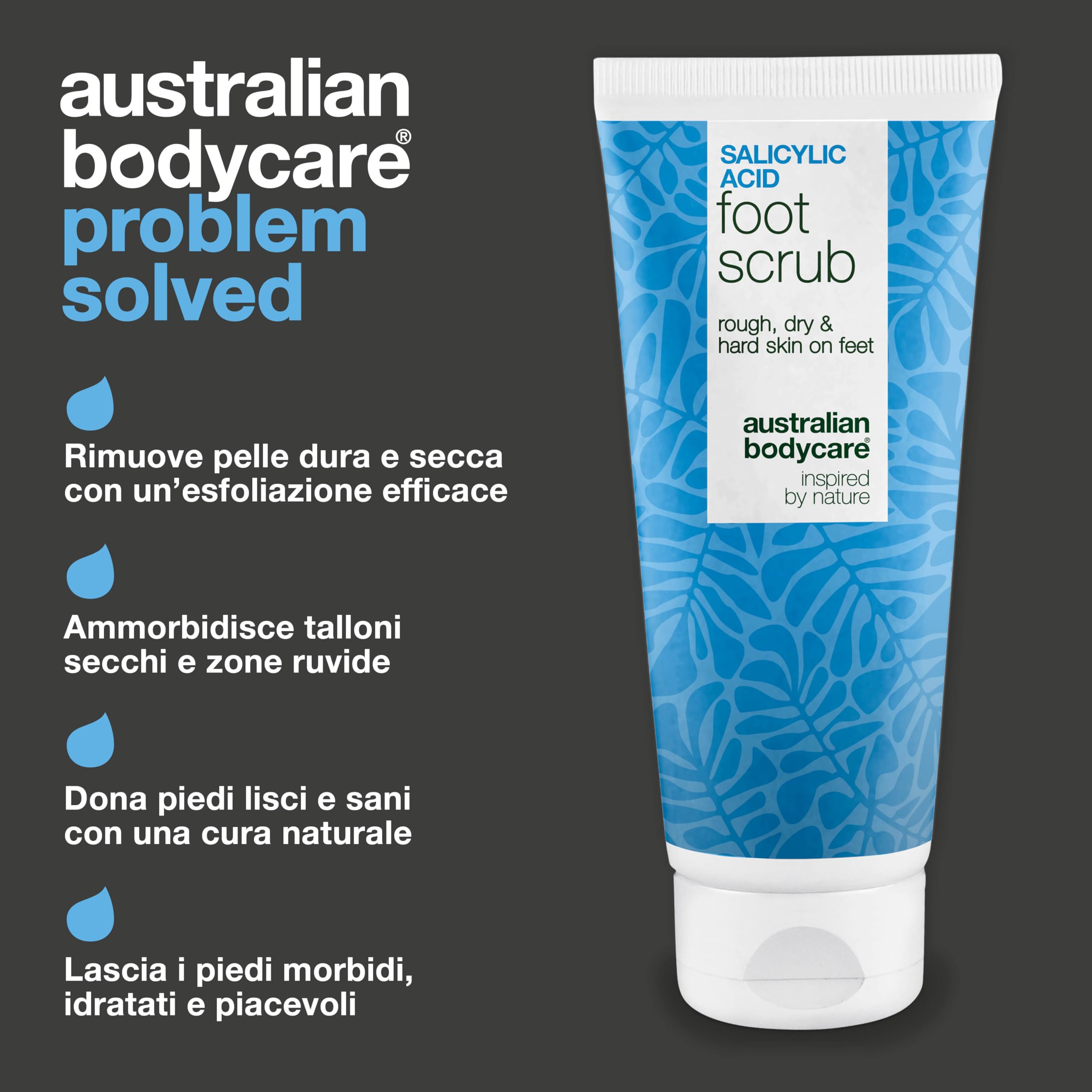 Scrub piedi esfoliante per talloni screpolati, calli, duroni e piedi secchi – peeling AHA/BHA con acido glicolico + acido salicilico e semi di albicocca, rimuove le cellule morte