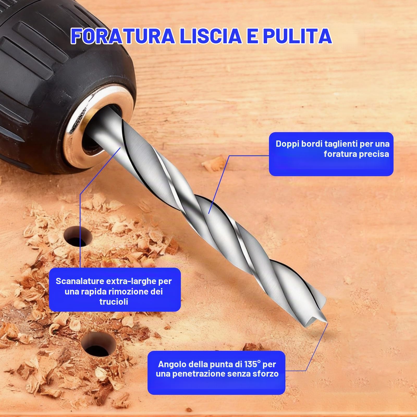Set di Punte per Legno 1-13mm (25 Pezzi) – HSS-G con Punta Brad Point per Fori Puliti e Precisi in Legno, Compensato & Plastica – Include Scatola in Metallo Resistente