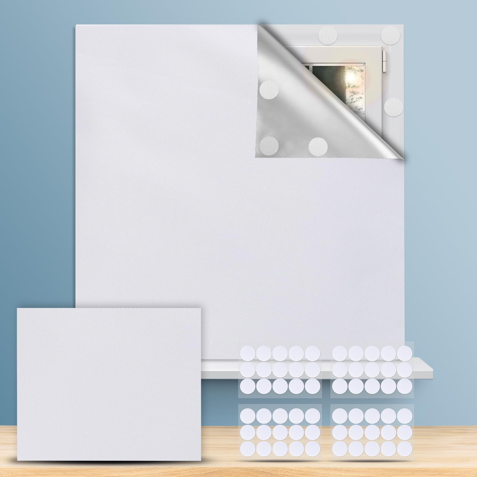 Ainiv 100% Blackout Blind for Window, 200x145CM Portable Blackout Shades Film with 30 Pairs Adhesive, Easy to Stick On & Take Down, No Drill Blackout Blinds Curtains for Home Bedroom RV Car Skylight