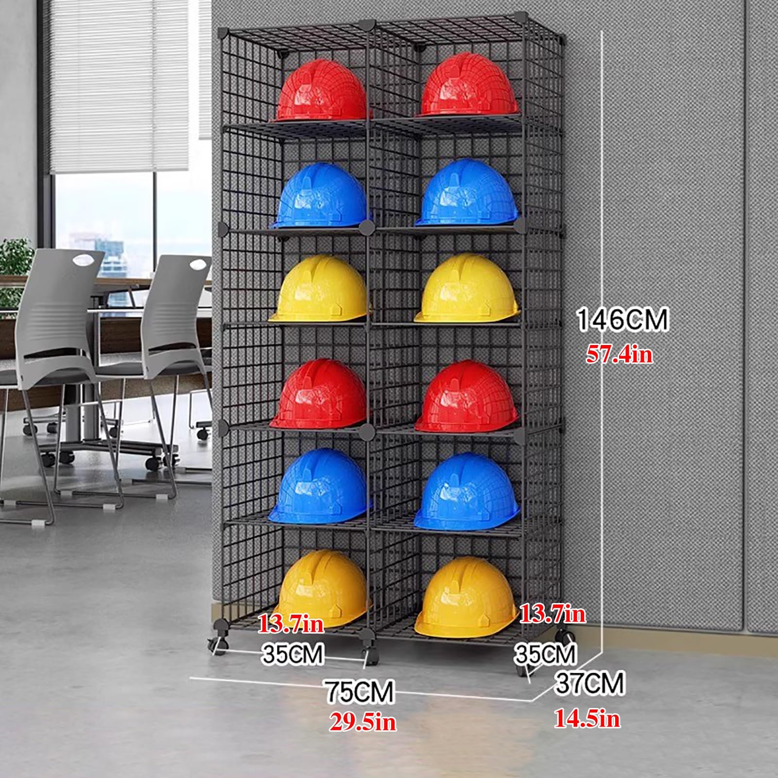 Casco Obra Portacascos Móvil para Motocicleta con 4 Ruedas, Soporte para Colocar Cascos de Seguridad de Oficina de 3, 6, 12, 20 y 32 Pulgadas, Organizador Ajustable para Cascos de Bomberos.(Black,75x3