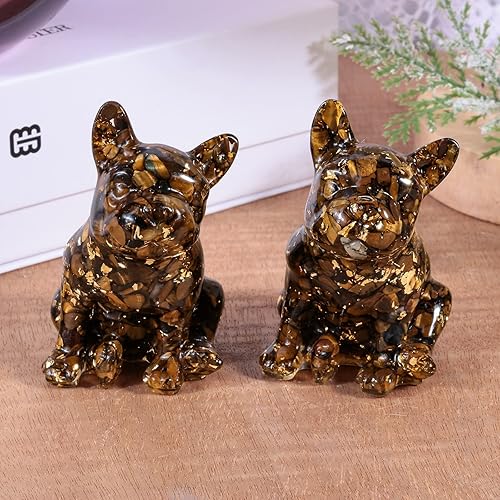 Miniatura 3 de mookaitedecor Estatua de bulldog francés de cristal de ojo de tigre de 3 pulgadas, escultura de perro sentado para decoración del hogar, adorno