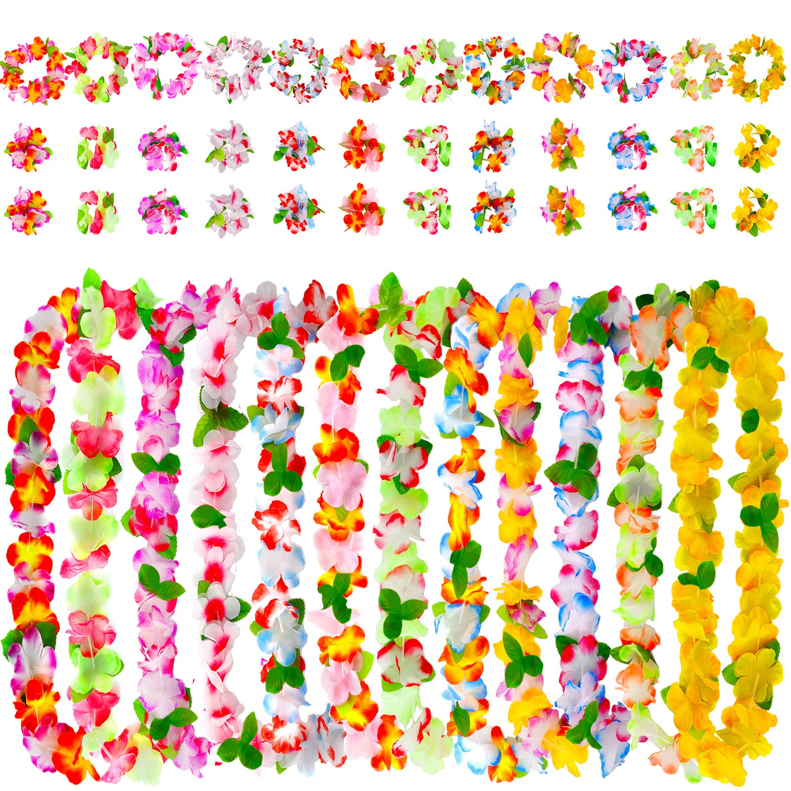 MULEVIP Collar Hawaiano 48 Piezas Collares Hawaianos Fiesta Baratos Collares Hawaianos,Fiesta Hawaiana Decoracion Fiesta para Luau Tropical Tema de Playa Decoraciones para Fiestas,Tema de Playa