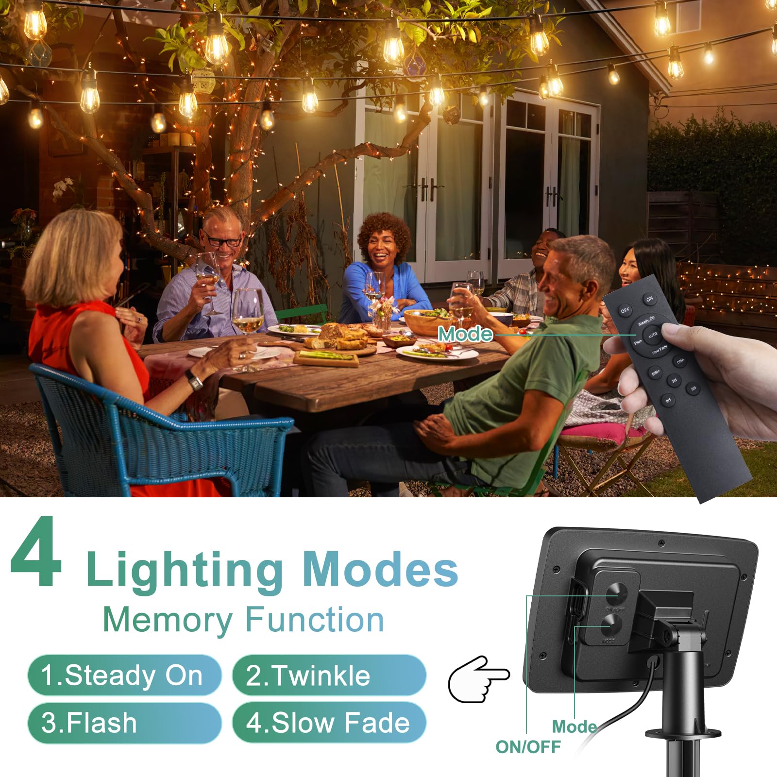 Quntis 31m Lichterkette Außen Solar, 30 IP65 bruchsichere Glühbirnen mit Fernbedienung, Solar-/USB-C-Ladung, Timer Auto-Dimmen, Wasserdichte Solar Lichterkette Outdoor Garten Balkon Terrasse Party Hof