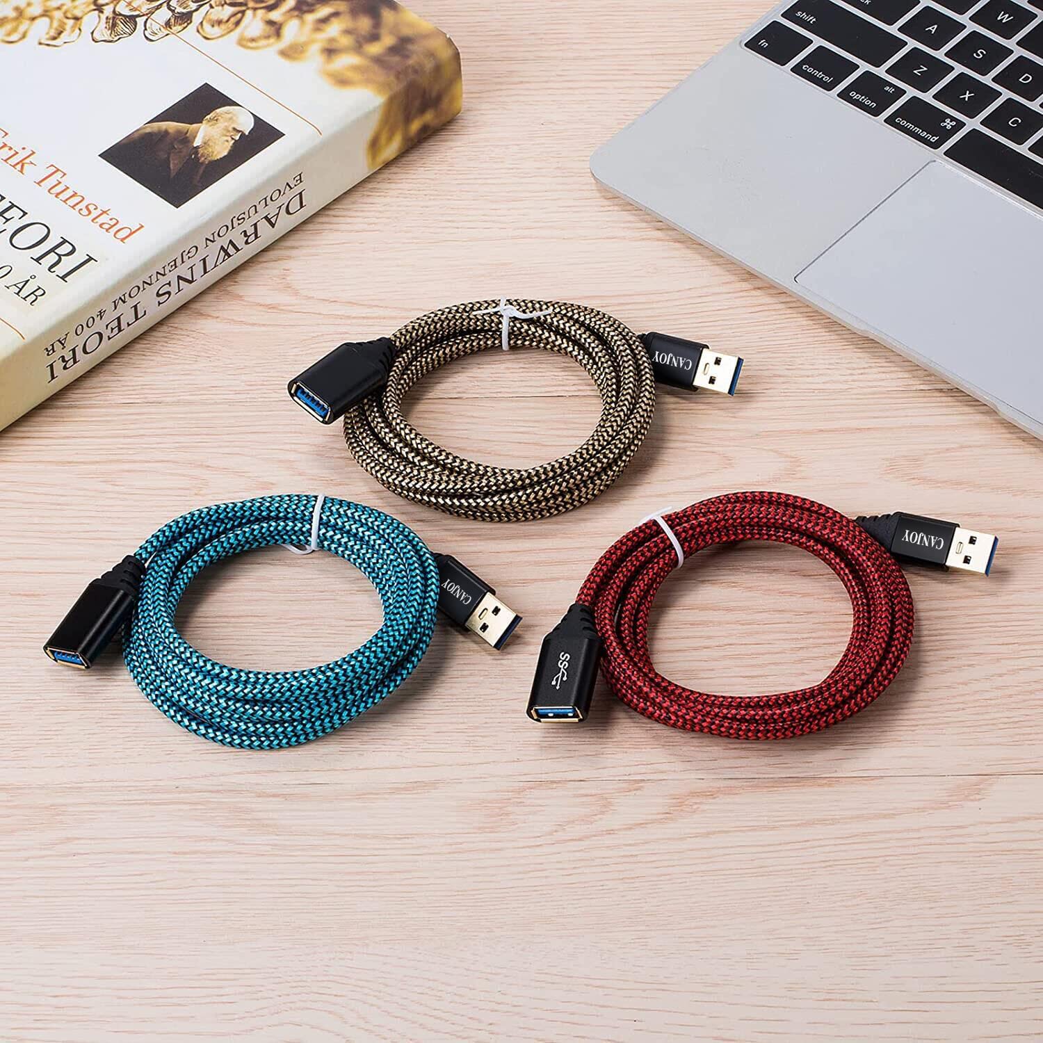 Canjoy Lot de 3 Câble de rallonge USB 3.0 Red Gold Blue