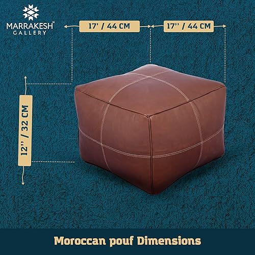 Miniatura 3 de Marrakesh Gallery Funda otomana de cuero - Puf cuadrado marroquí, sala de estar, dormitorio otomano Marrón,Beige Bronceado,Azul,Marrón (Dark