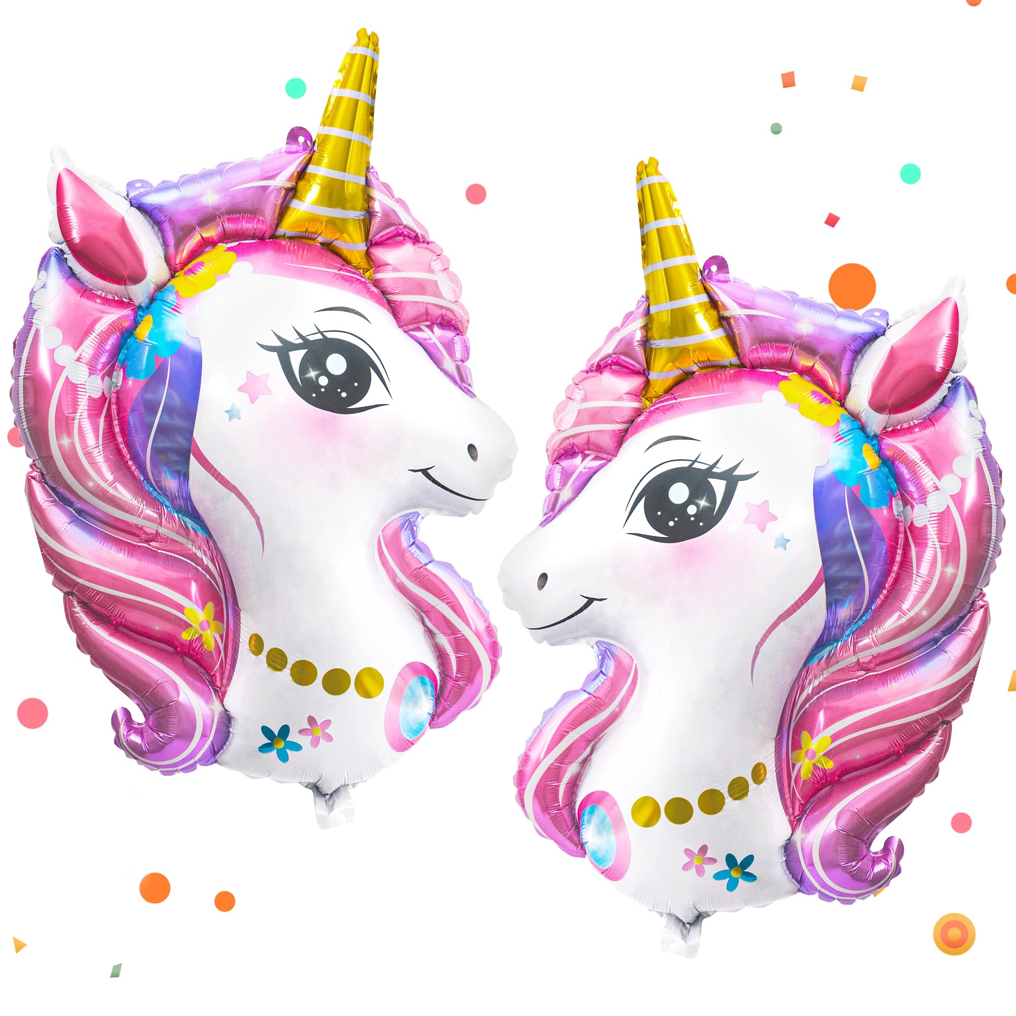 Einhorn-Luftballons, Einhorn-Geburtstagsparty-Dekoration für Mädchen, große Einhorn-Folienkopf-Ballons für Mädchen, Geburtstag, Babyparty, Hochzeit, Prinzessinnen-Partyzubehör, Gastgeschenke (2 Stück)