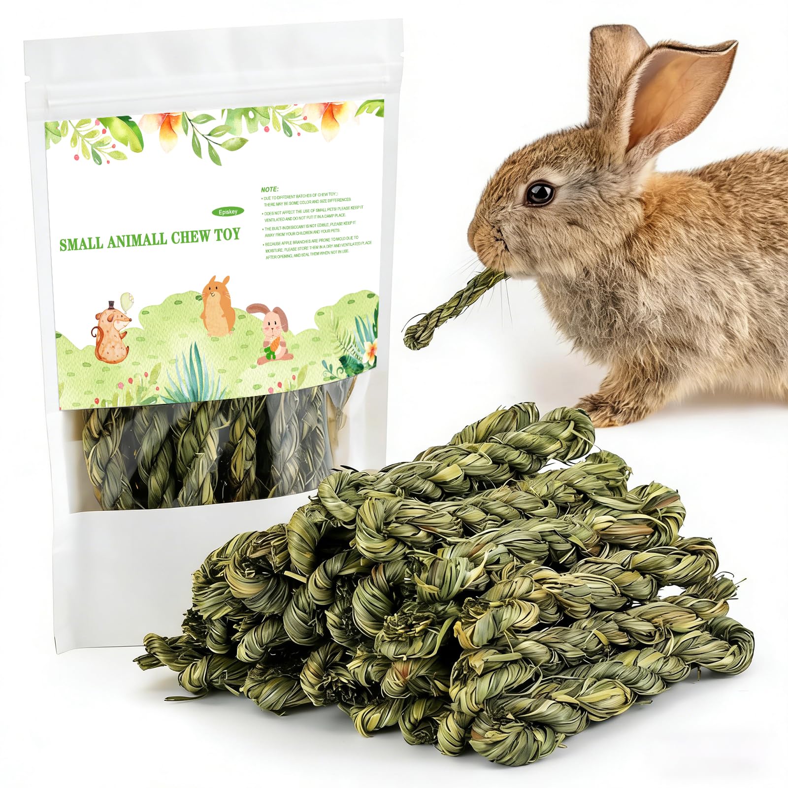 Episkey 25 Pcs Rabbit Chew Toys, Natural Timothy Grass Stick Toys Small Animal Boredom Breaker Activity Play Chew Toys for Bunny Rabbits Hamster Guinea Pigs Chinchilla (25)