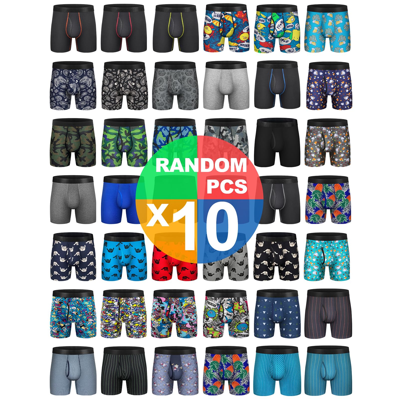 CONKEND Mens Boxer Briefs Cotton Underwear Pack 6”no Ride up Regular Stretch Elastic Wide Band Boxer Briefs