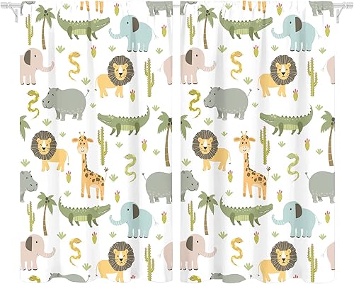 Miniatura 35 de MESHELLY Cortinas de safari para niños, 42 pulgadas de ancho x 63 pulgadas de alto, bolsillo para barra, lindos animales de dibujos animados