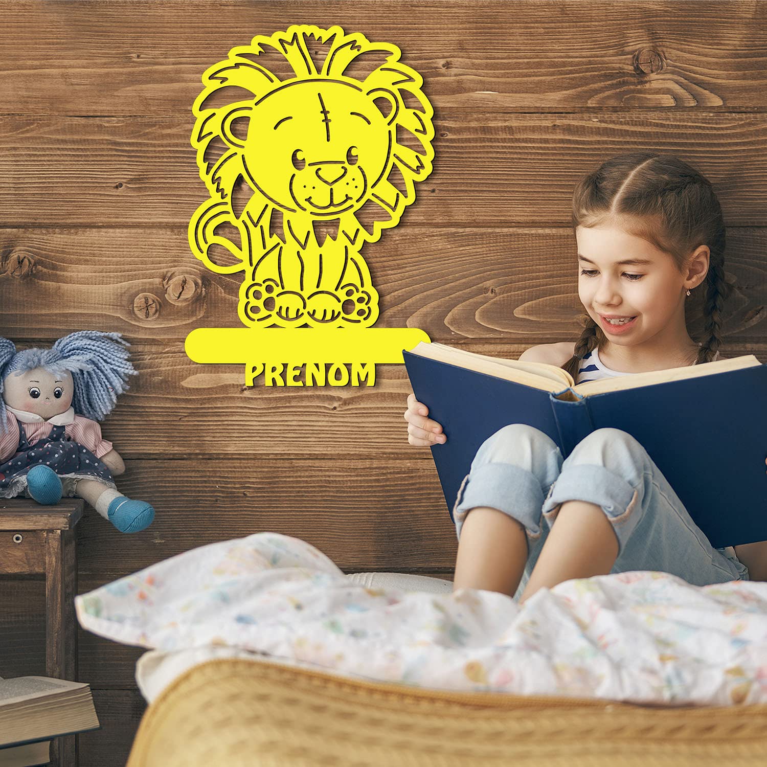 Lampe Led USB Murale En Bois Gravé - Veilleuse Déco Lion Avec Prénom Personnalisé Pour Garçons Et Filles - Idée De Cadeau Pour Anniversaires, Baptêmes, Naissance - Couleur Au Choix