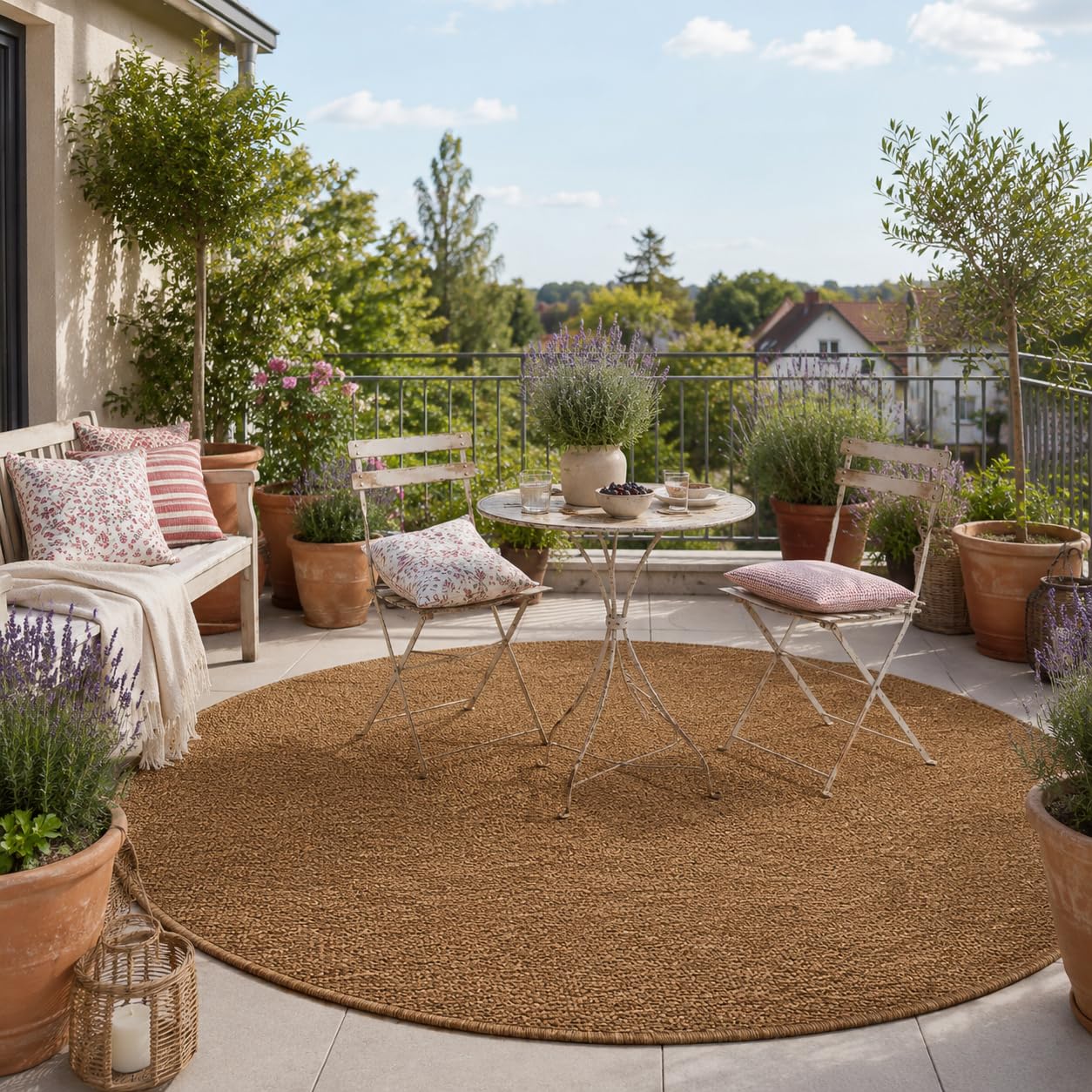 Tapis Outdoor Rond Résistant Snapstyle Porto Naturel Chiné