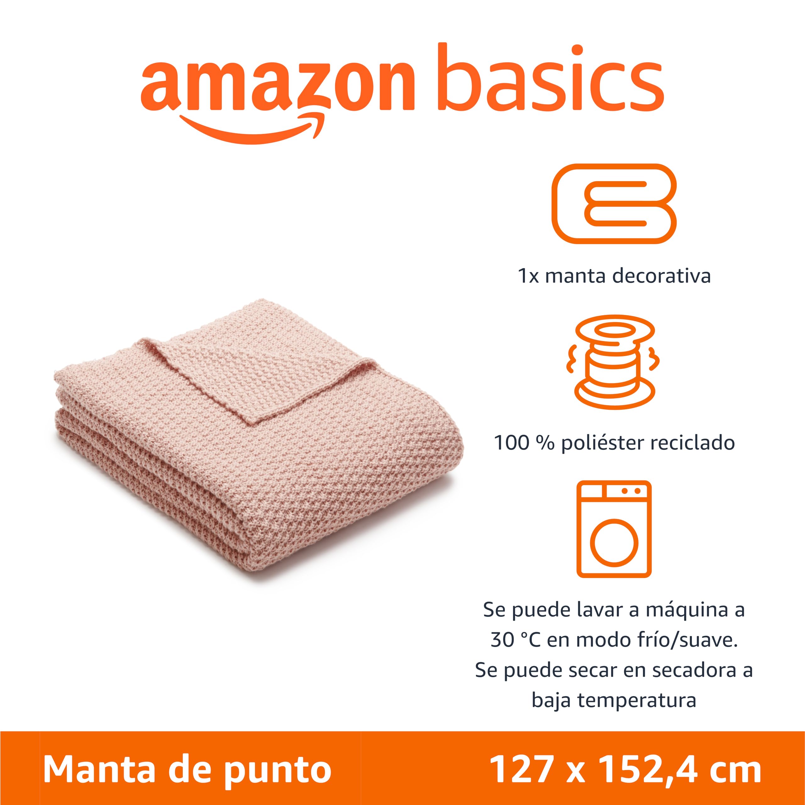 Amazon Basics Decorativa para habitación Tejida Manta arrullo, 127 x 152 cm, Rosa Empolvada